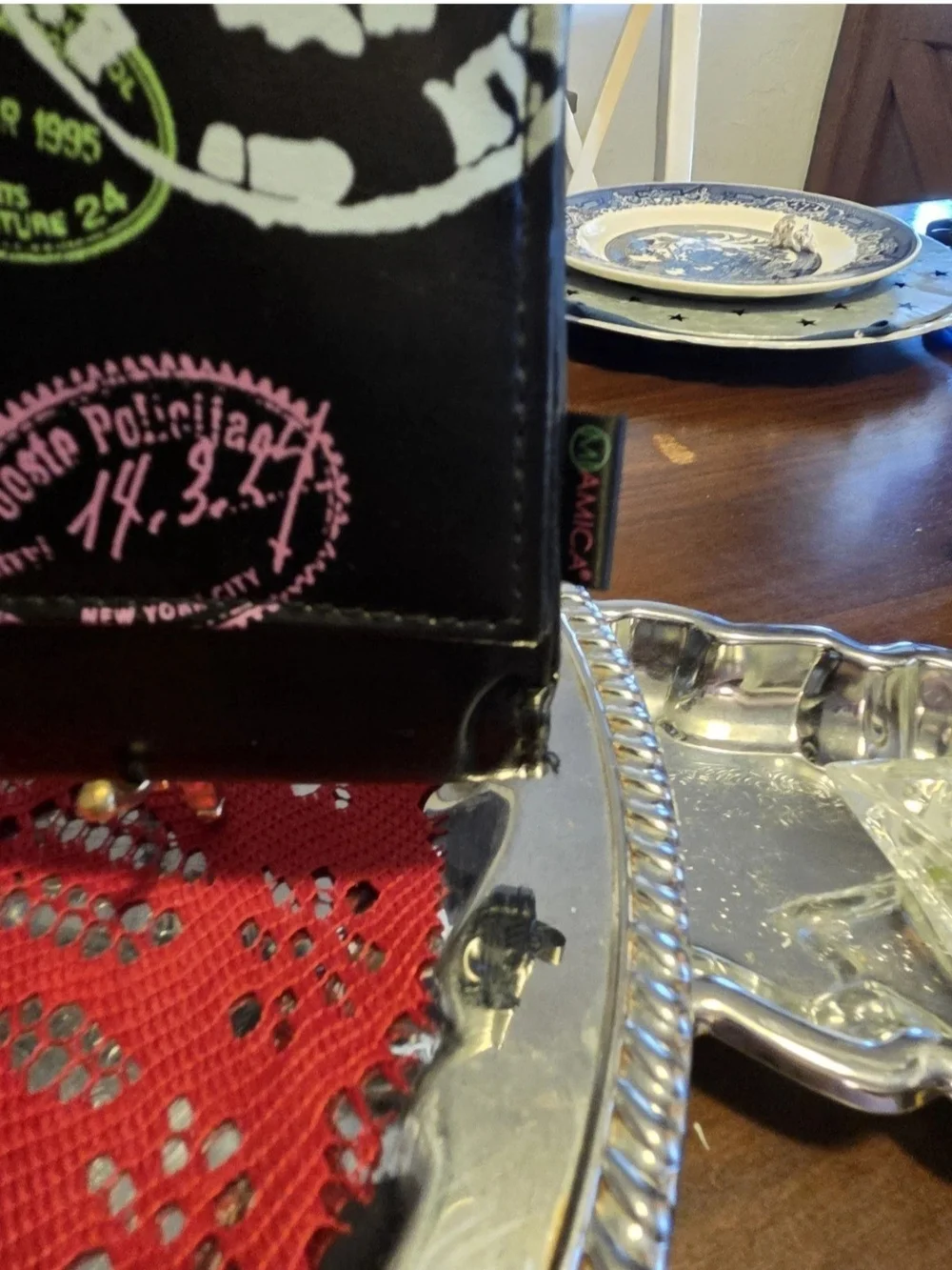 Black Passport-Stamp Print Clutch Travel Wallet